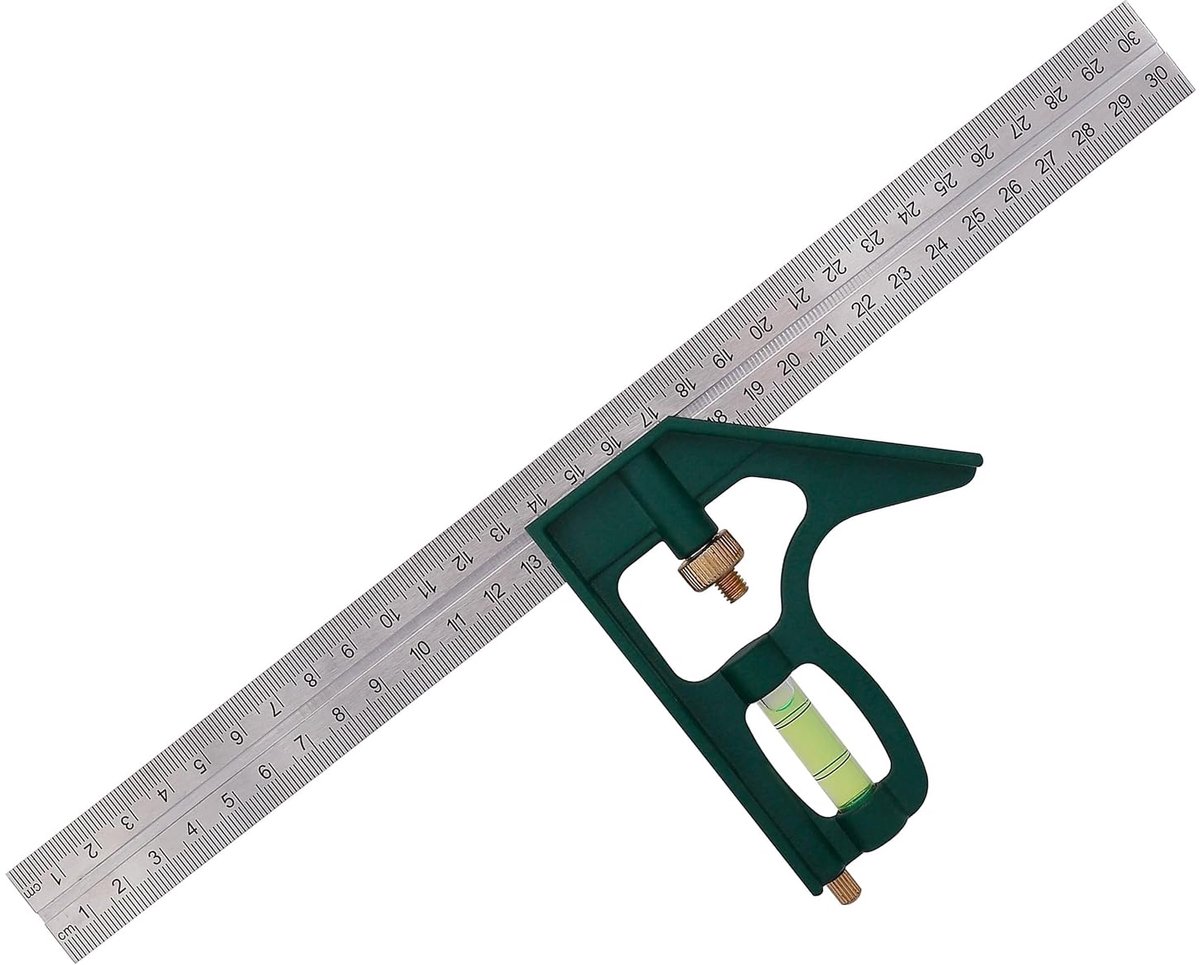300 mm, liniaal, staal, dubbele schaal, metrisch, met verstelbare kop, aluminium basis, nauwkeurig meetgereedschap voor schrijnwerk, werkplaats, knutselen