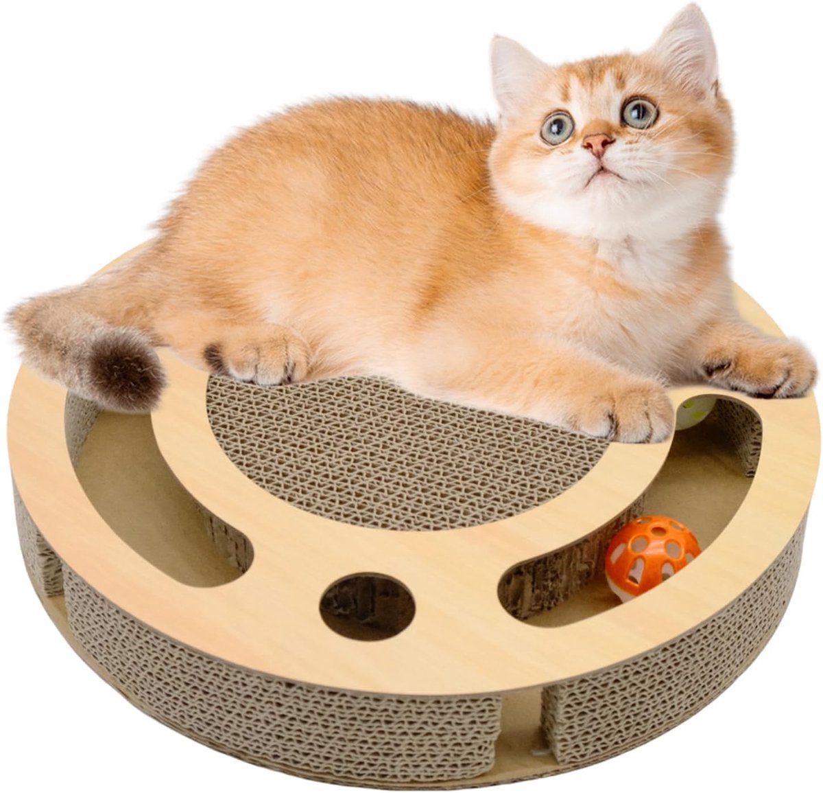 Kraskarton voor katten, 2-in-1 krabplank met belballen, interactief kattenspeelgoed, stabiele krabplank voor katten, accessoires voor katten