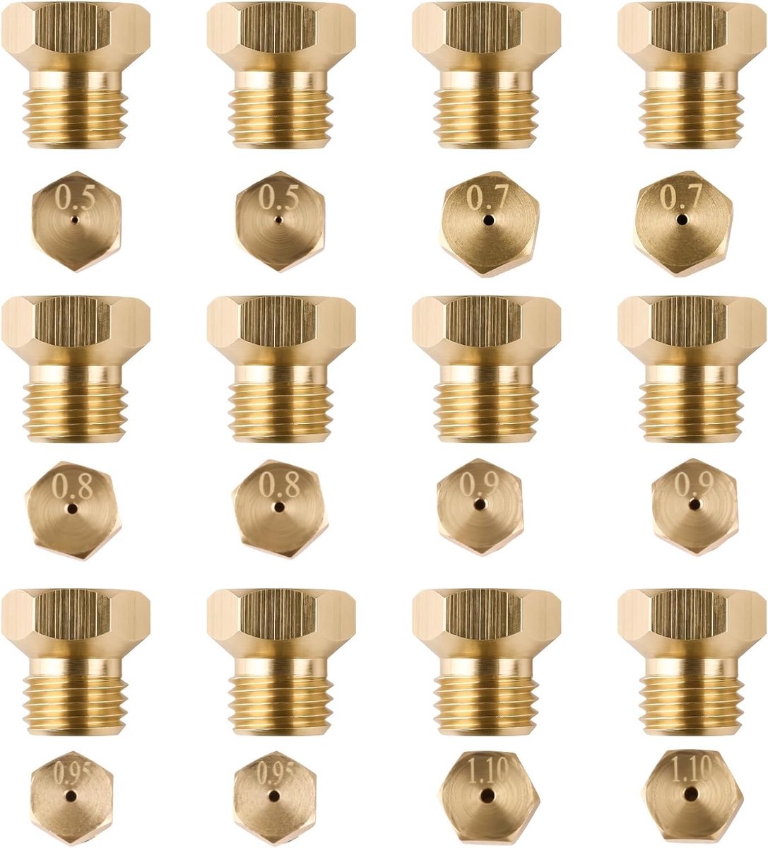 butaangasmondstuk, [2×0,5mm, 2×0,7mm, 2×0,8mm, 2×0,8mm, 2×0,9mm, 2×0,95mm, 2×1,1mm], butaan injector voor gasfornuis