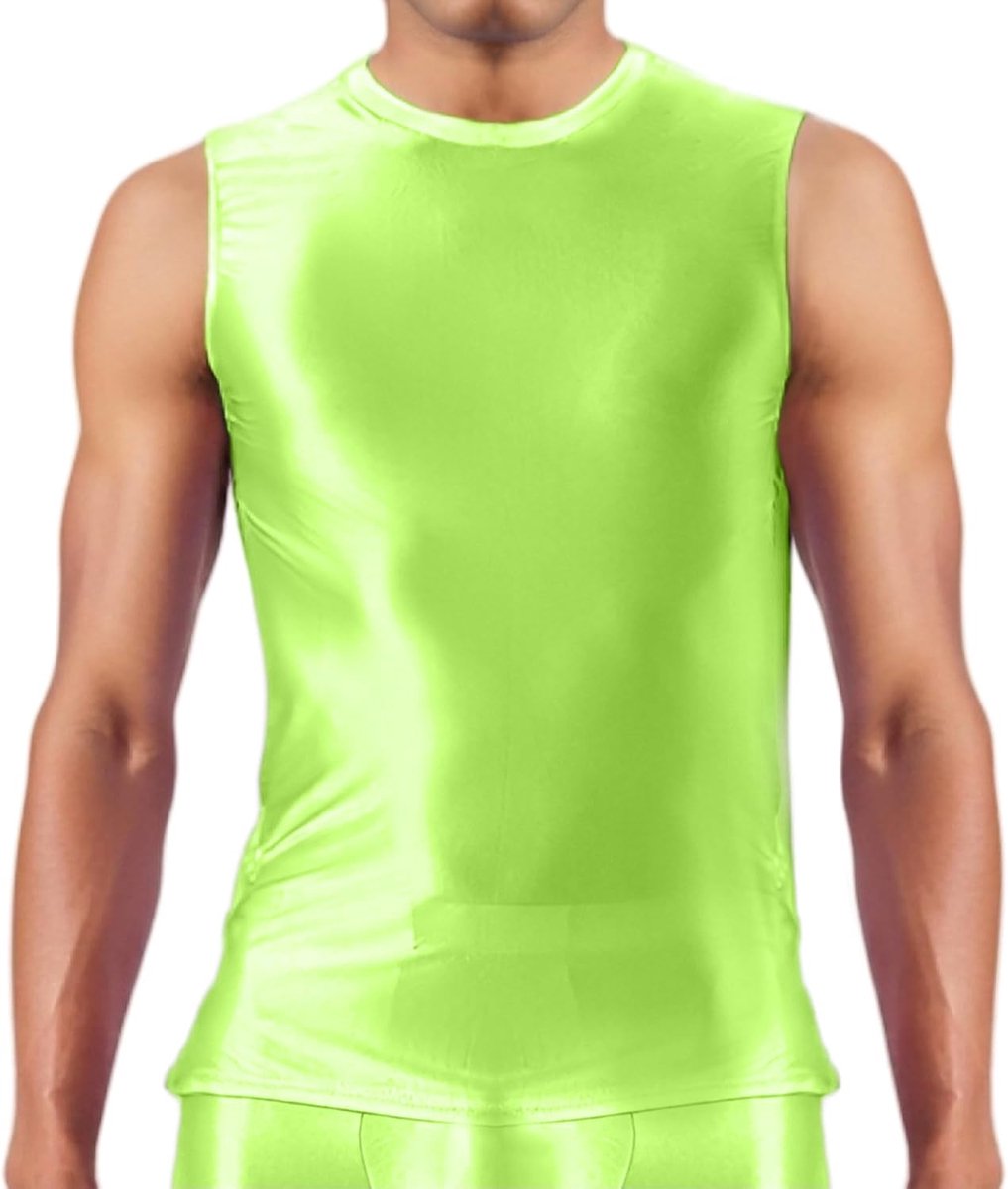 Glanzende tanktop voor heren, sexy, transparante tops, ultralicht, mouwloos shirt, hoge elasticiteit, nachtclub, onderhemd, EU S-L