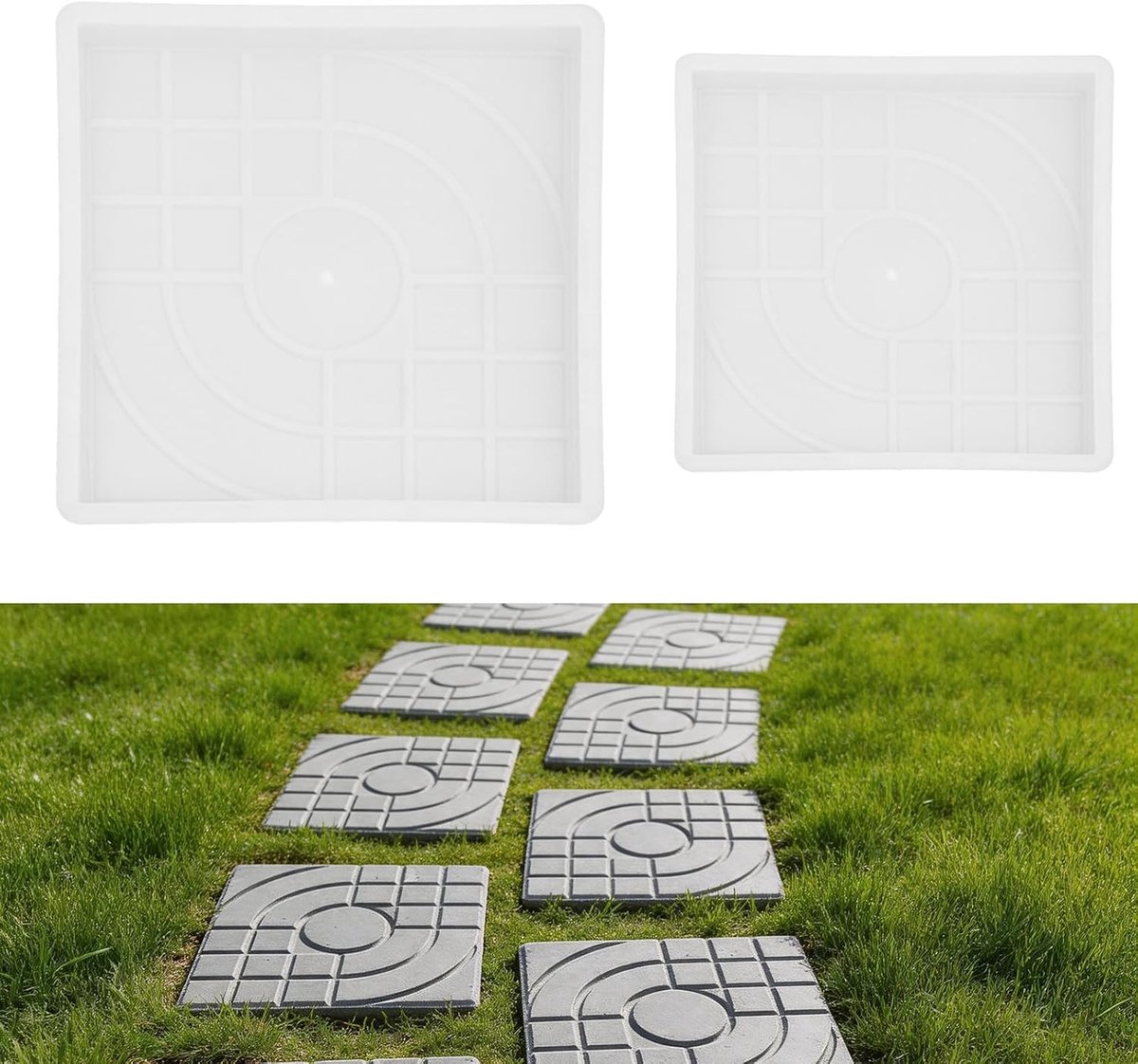 Set van 2 betonvormen, kastvorm, gietvorm, polypropyleen, looppadvorm, doe-het-zelf vormgeving van tuinpaden, 2 maten (25 x 25 x 4 cm en 30 x 30 x 5 cm)