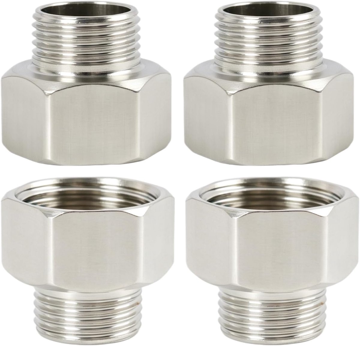 4 stuks aansluiting 3/8 1/2 van roestvrij staal met sluitringen, universele slangadapter voor kraan, douche, wasmachine, reductie 3/8 vrouwelijk 1/2 mannelijk, duurzaam en waterdicht