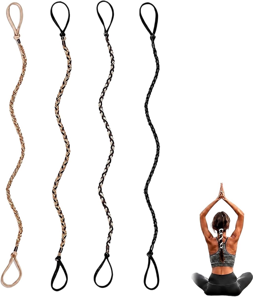 Set van 4 Dames Gevlochten Haarelastieken – Ideaal voor Sport, Dagelijks Gebruik, en Modeaccessoires – Kleurkeuze Beige, Bruin, Lichtbruin, Donkerbruin, 64 cm Lengte