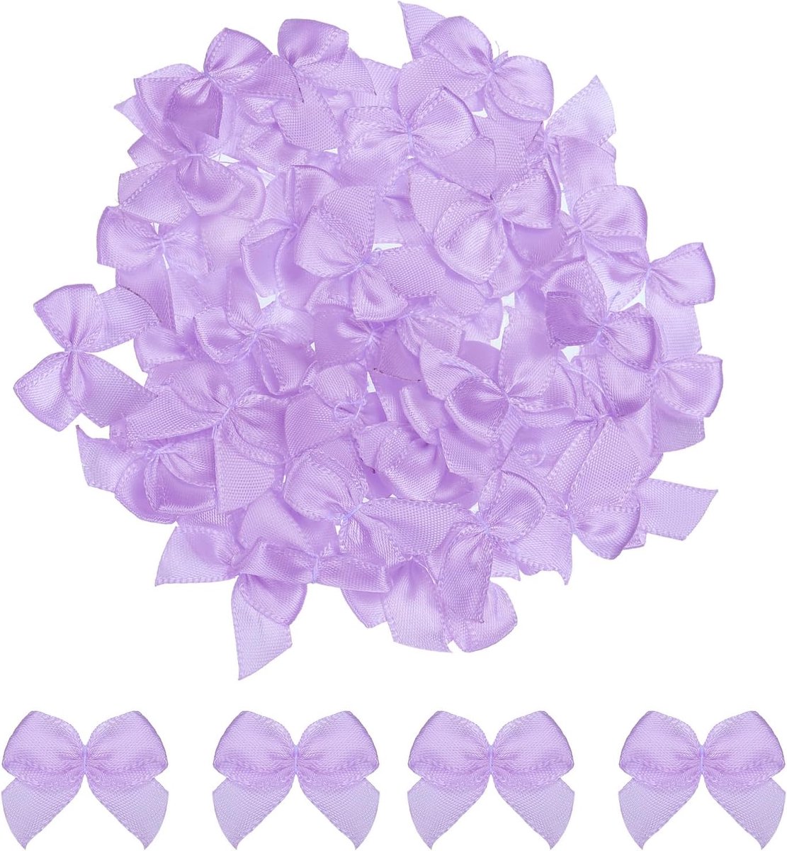 sourcing map 50 stuks mini-strik, 2,5 cm, mini-stof, satijnen strik, bloemen, strikken voor handwerk, knutselen, naaien, bruiloft, verjaardag, feest, paars