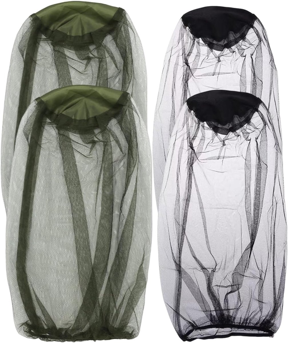 Muggennet voor buiten, ideaal voor vissen, kamperen, wandelen en outdooractiviteiten tegen muggen en insecten, 4 stuks, 2 stuks, legergroen, 2 x zwart.