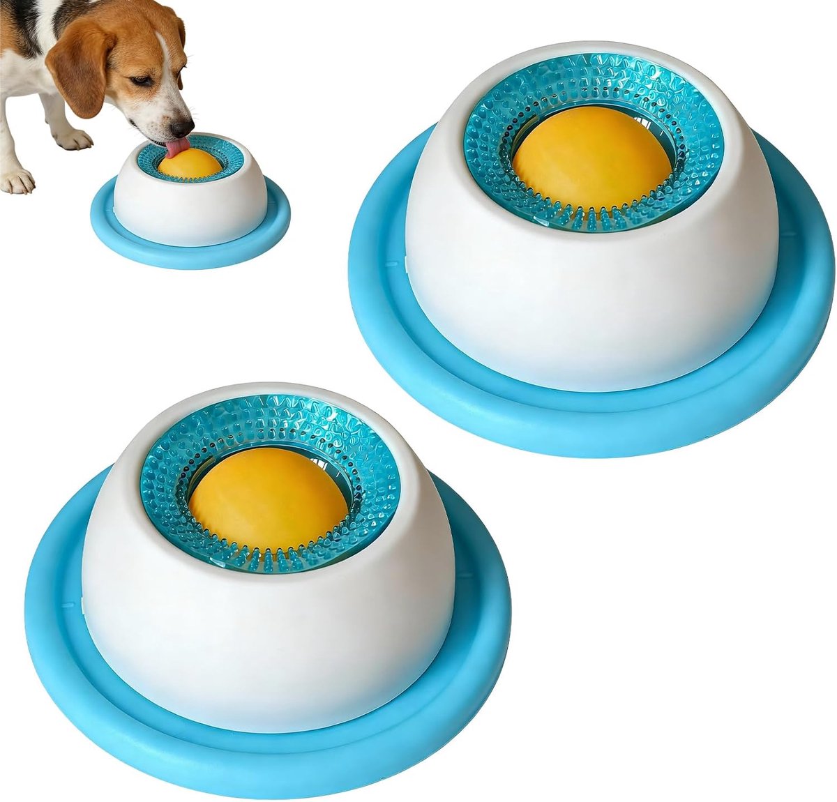 2 stuks likmatten voor honden, hondenlikspeelgoed, likkom voor honden met geïntegreerde draaibal, antislip huisdierverrijkingsspeelgoed, voor saaie puppy's, voederuitgave - blauw