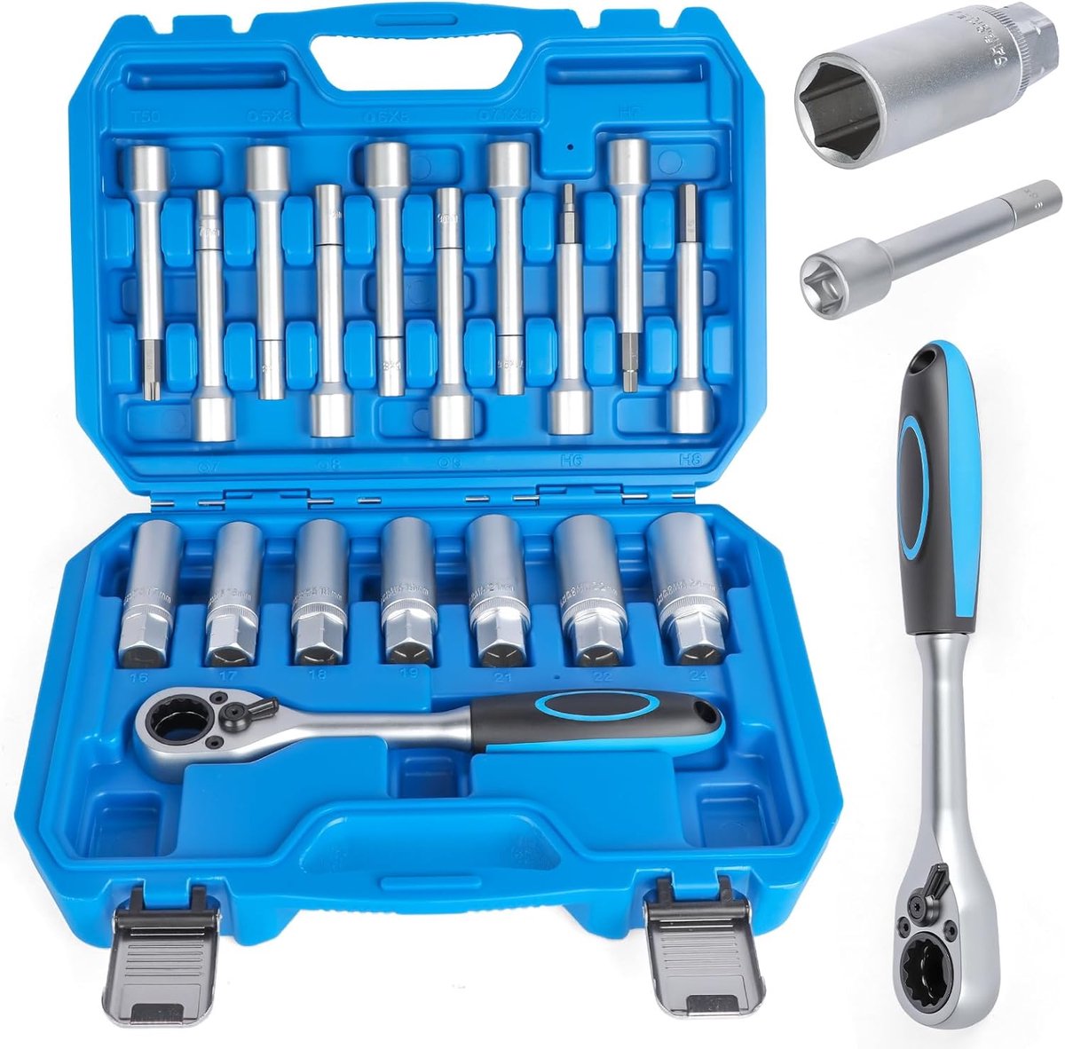 18-delig schokdempergereedschap, 1/2 inch aandrijving, schokdemper, moergereedschap, set, CR-V veerpoot spreider voor veerpootwissel, reparatie en schokdemper achter