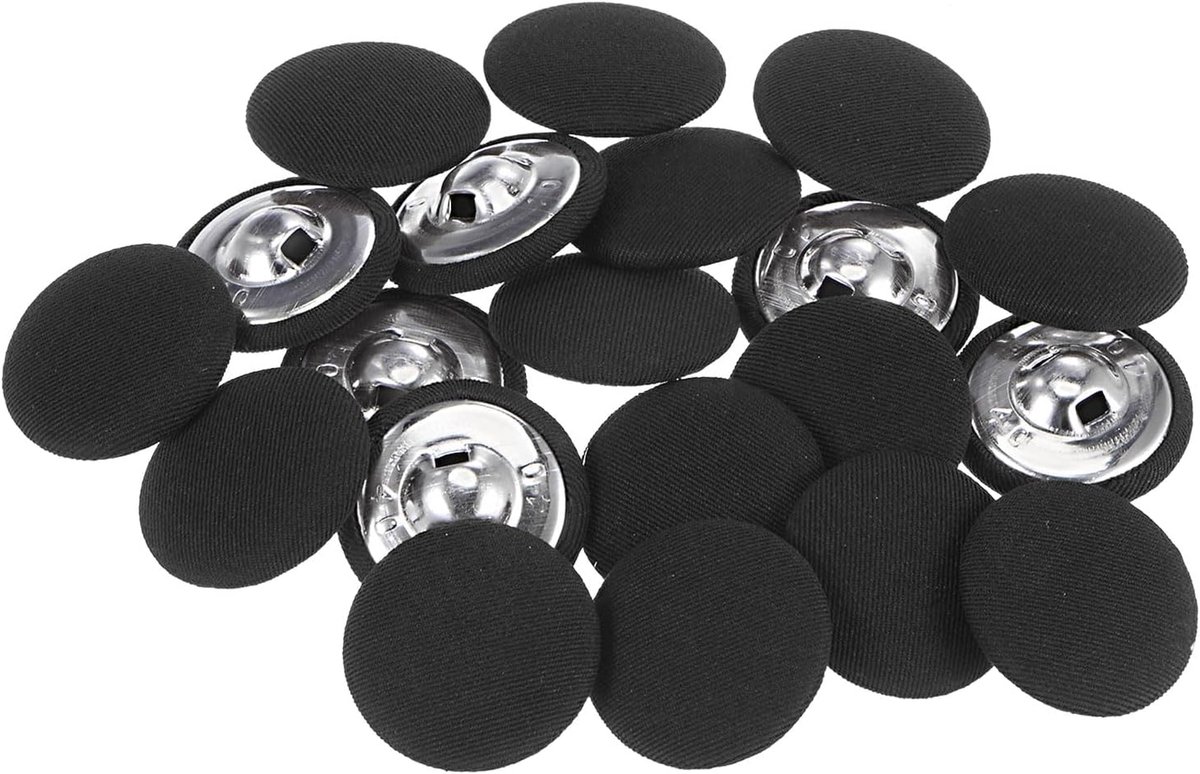 Knopen 25 mm, rond, met metalen schacht voor kleding, overhemden, blouses, zwart