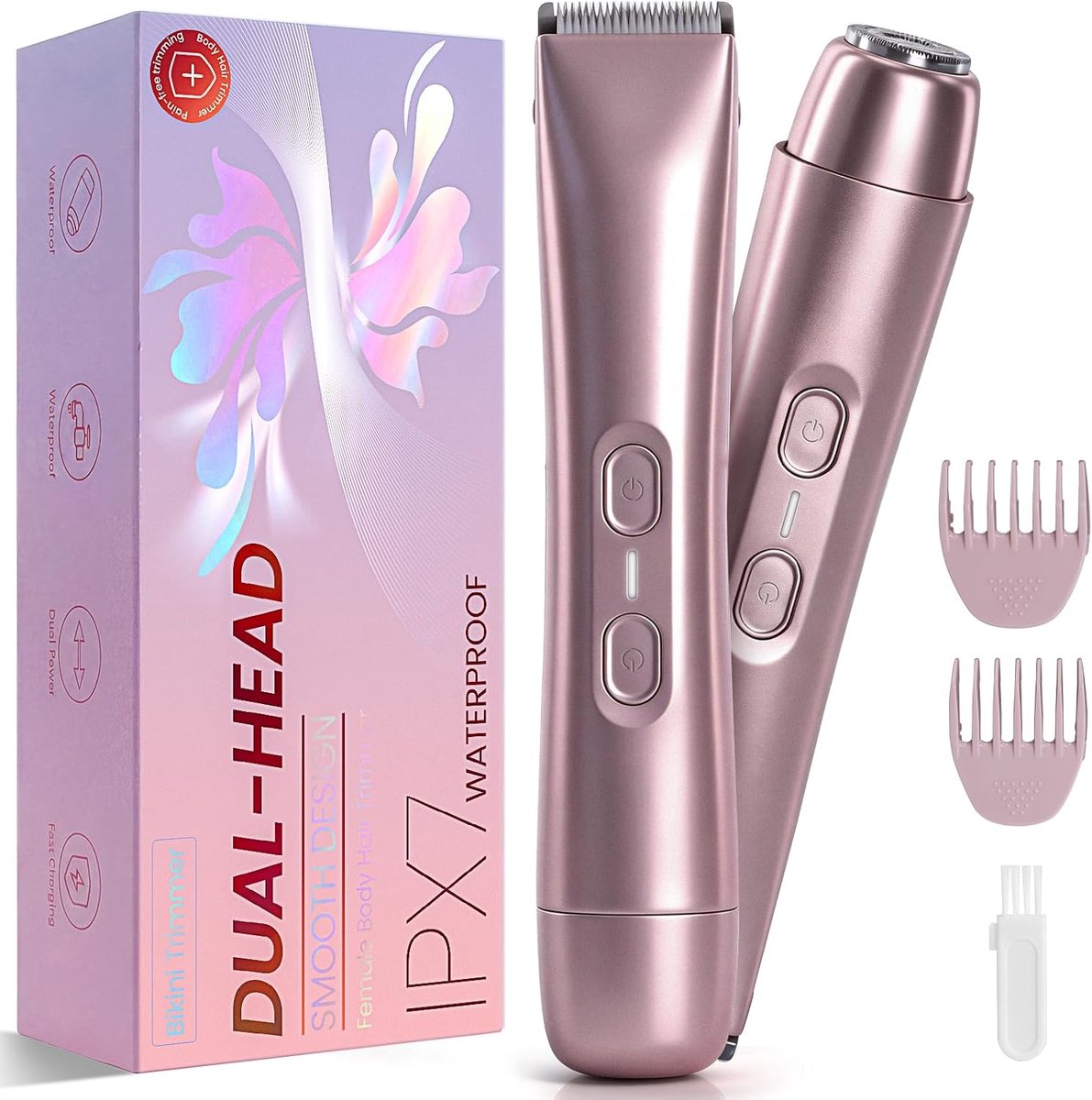 Dames, 2-in-1 dubbel hoofd, intieme scheerapparaat voor vrouwen, USB-oplaadbaar, gezichtshaarverwijderaar voor vrouwen, elektrisch scheerapparaat voor benen, armen en gezicht, IPX7