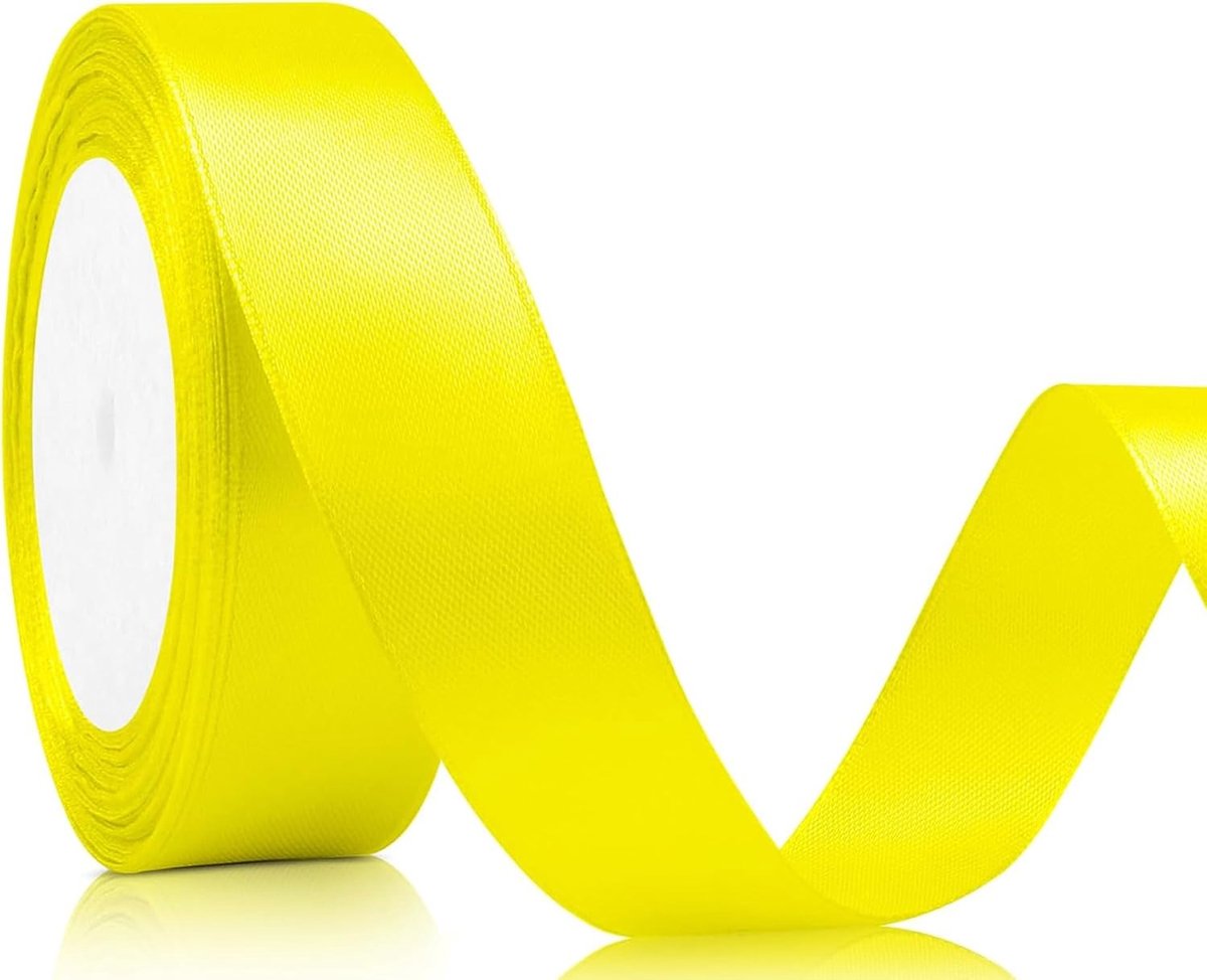 satijnen lint, 22 m, breed 20 mm, bruiloft, stof, satijnen cadeaulint voor geschenkverpakking, knutselwerk, verjaardag en bruiloftsdecoratie (geel)