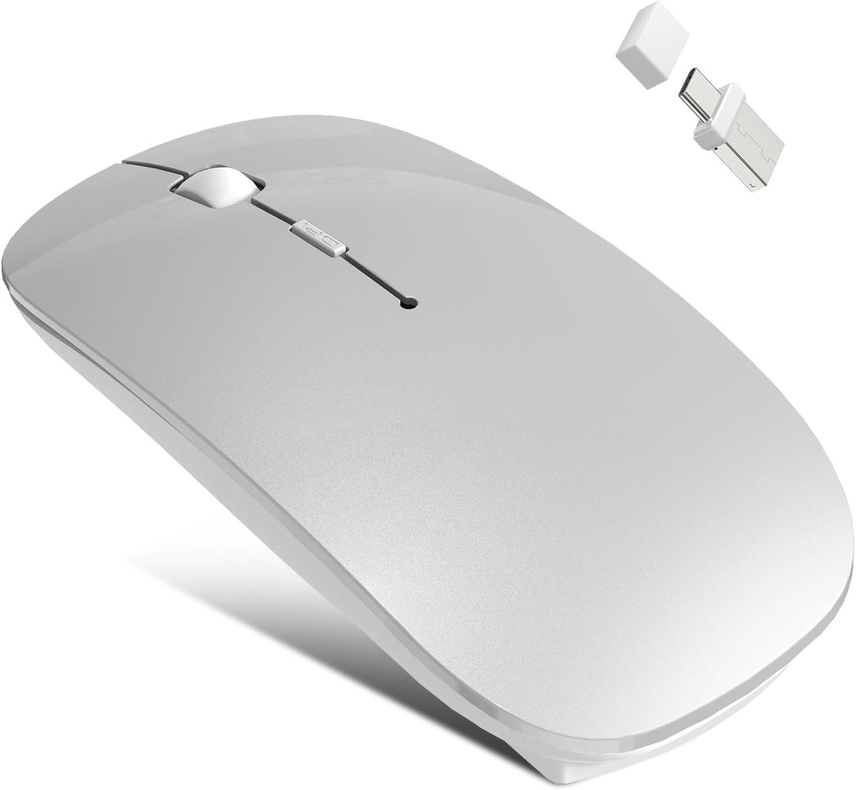 muis, Bluetooth 5.2/3.0 + 2.4G USB-A/C, oplaadbaar USB-C, stille klik, 3 dpi (800/1200/1600), geïntegreerde jiggler - voor iPad, MacBook, laptop en Windows PC