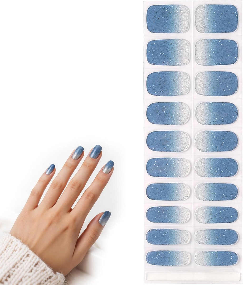 20 stuks nagelfolie, uv-hardend, blauw, kattenogen, uv-gel nagelstrips, uv-gel nagelfolie, nagelstickers, zelfklevend, vingernagelfolie, elegante nail art nagelstickers, decoratie, nageldesign