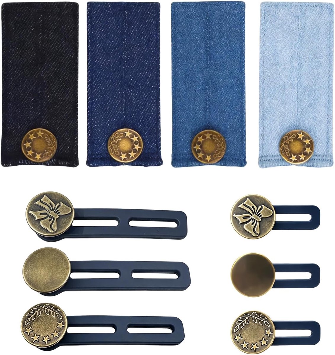 tailleverlenger - verstelbare taille extender met metalen knoop, 4 stuks 85 × 35 mm + 3 stuks verlengstukken 17 mm met één gat en 3 stuks twee gaten