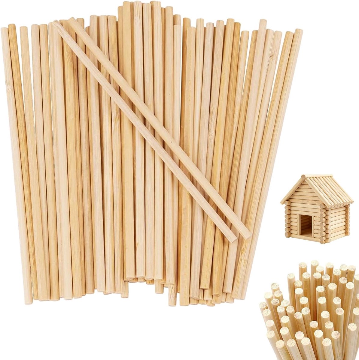 Houten stokjes, lange ronde ijsstokjes, houten stokjes om te knutselen, kandisuikerstokken, rond hout voor handwerk, doe-het-zelf doe-het-zelvers (5 mm)