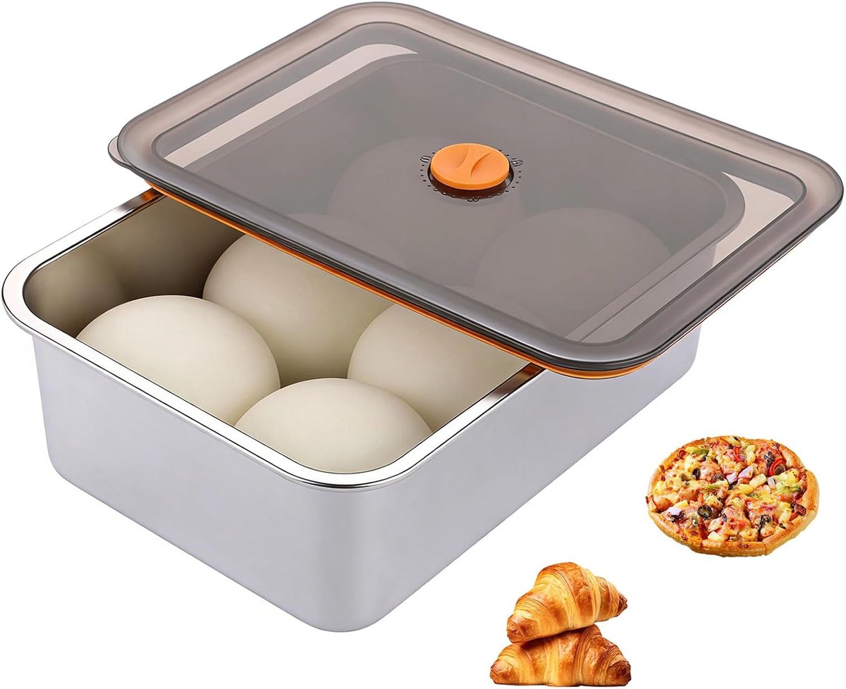 Pizzaballenbox van roestvrij staal, 4,2 liter, Pzza fermentatiebox met deksel, lichte deegbox, voedselcontainer voor deeg, fruit, salade, cake, vlees, party, pizzadeeg