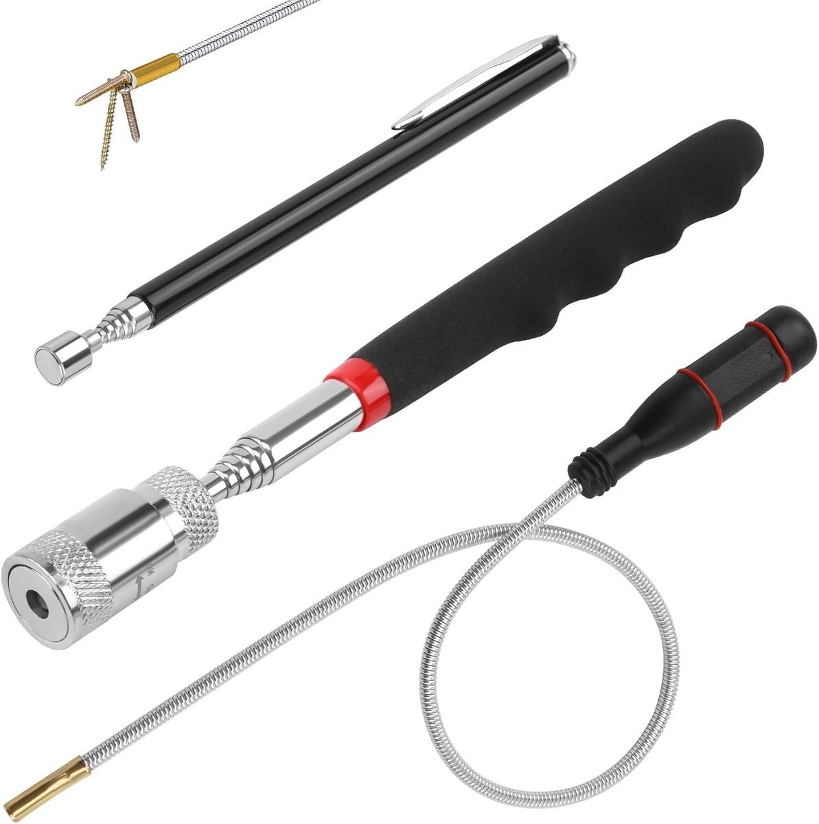 Set van 3 magnetische stangen, telescoopset, magnetische lifter met extra sterke staafmagneet, flexibel telescopisch magneetgereedschap voor werkplaats en thuis, hoogwaardige materialen en ergonomisch