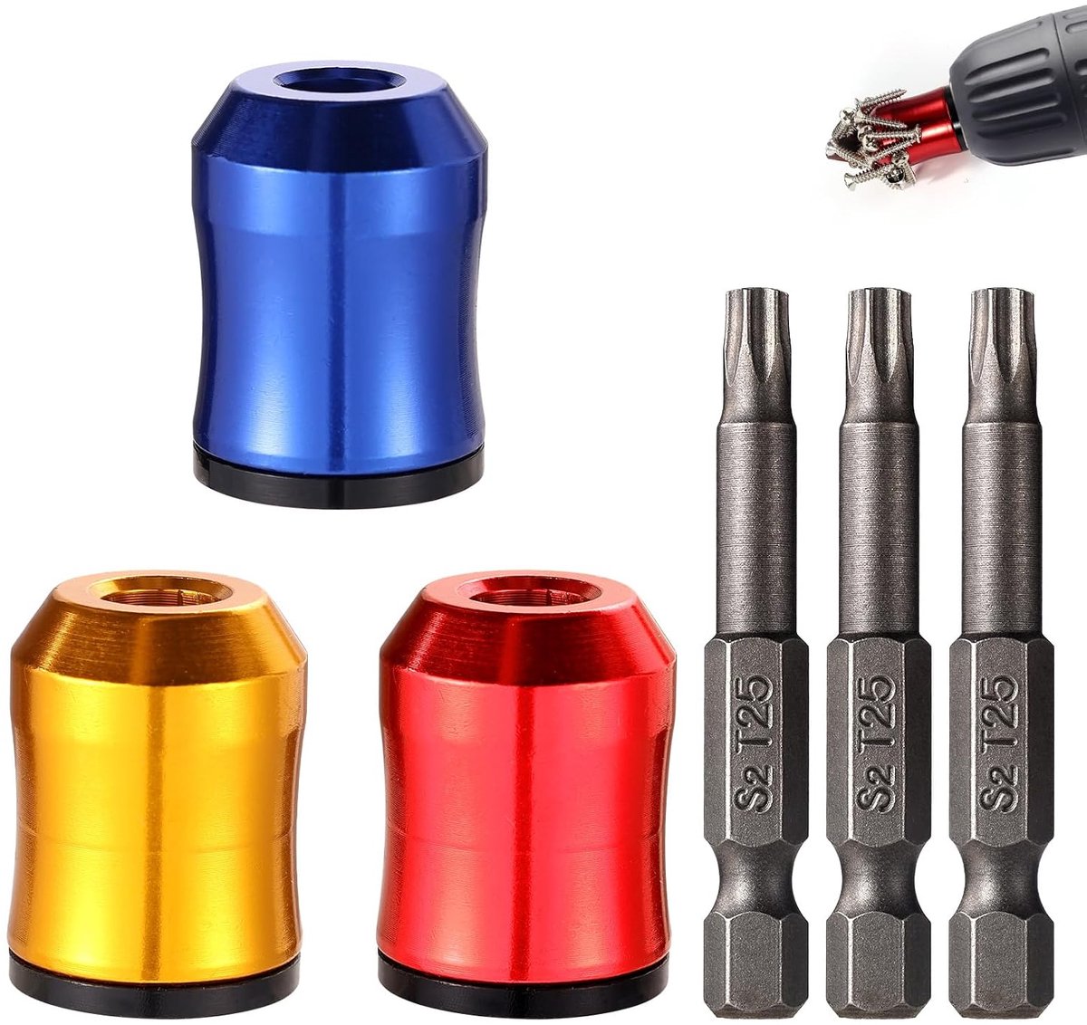 3st Magnetische Ringen voor Schroevendraaierkoppen en 3st Ster-schroevendraaierbits, Verwijderbare Magnetische Schroefhouder voor Boormachine Slagmoersleutel en Doe-Het-Zelfgereedschap