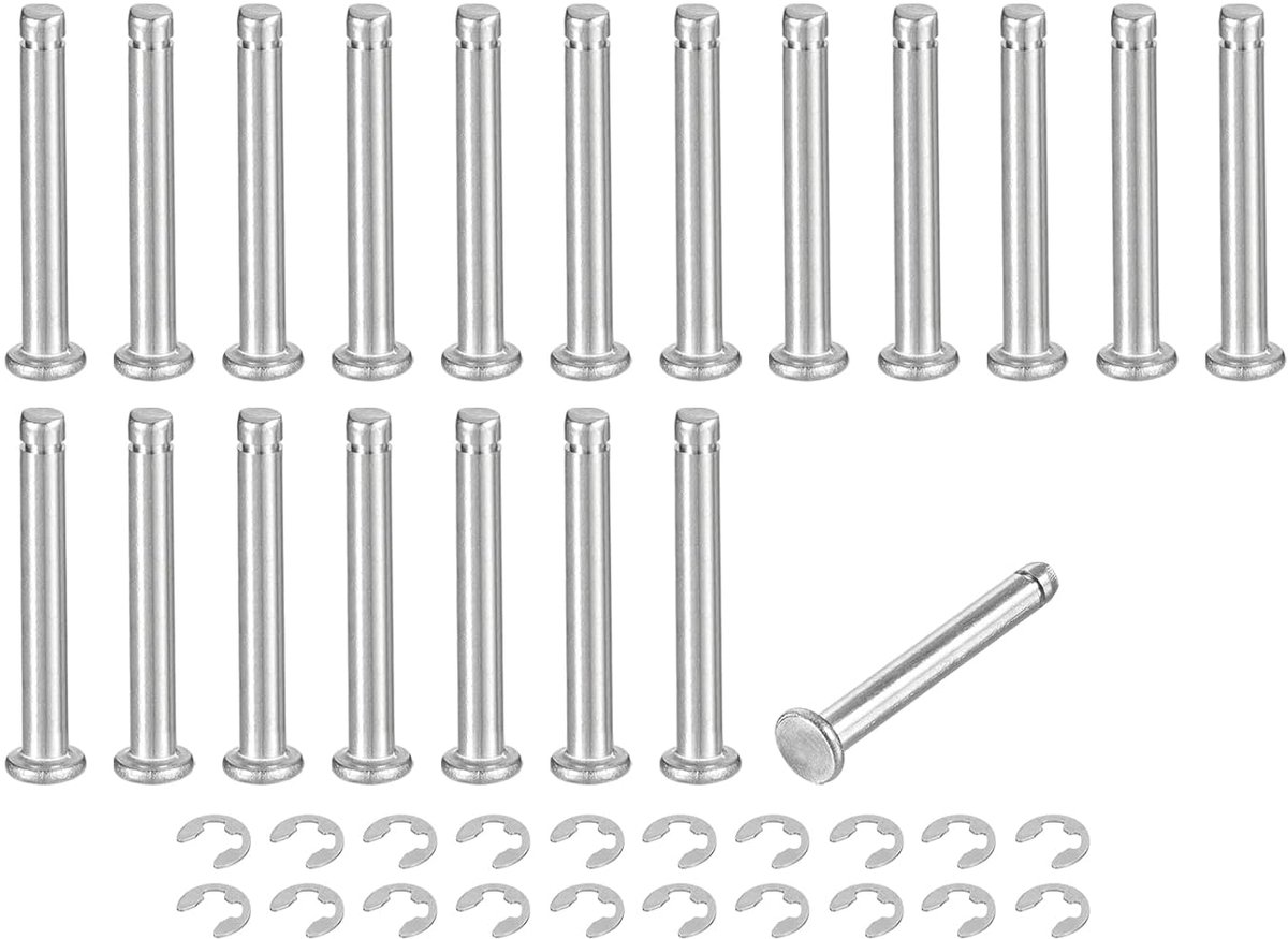 Set van 20 M4 x 30 mm 304 roestvrij staal cilindrische asborgring positioneringspen, platte kop gegroefde scharnier-cilinder positioneringspen, zilver