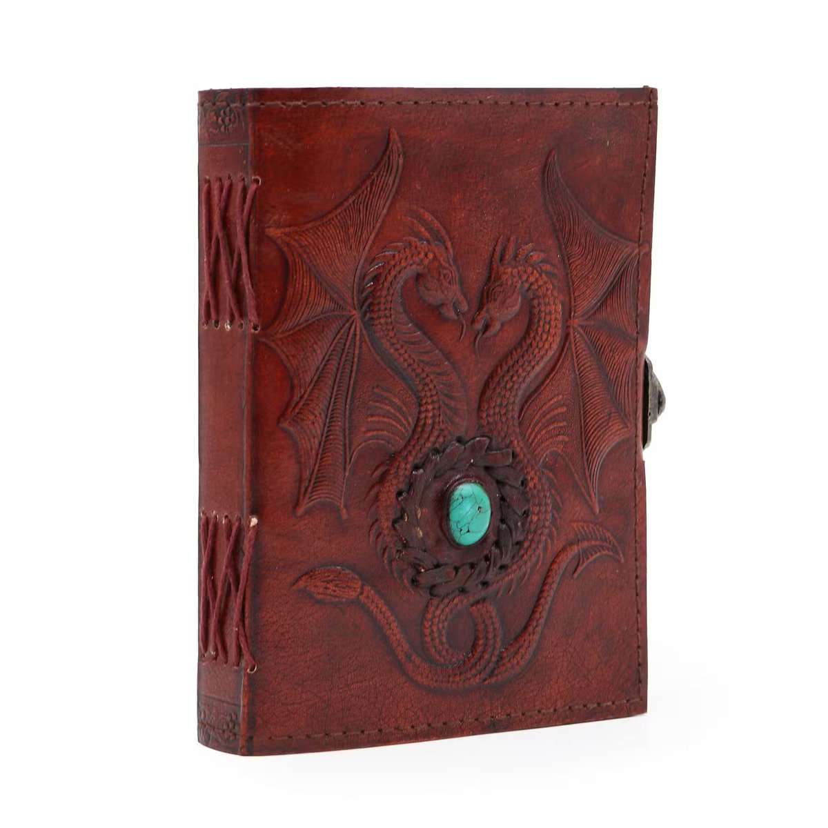 Ancient Wisdom Two Dragons - Esoteric Notebook - Roodbruin - 200 pagina's met gestikte rand - 17,5 x 12,5 x 3 cm Genaaid gebonden
