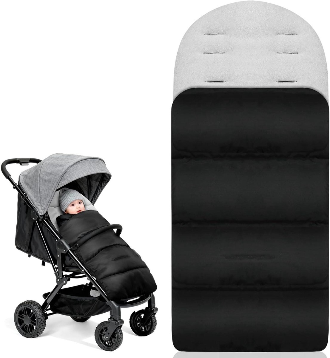 Baby Voetenzak - Wandelwagen Dekje - Warm Blijven - Dubbele Ritssluiting - 84 x 40 cm - Grijs