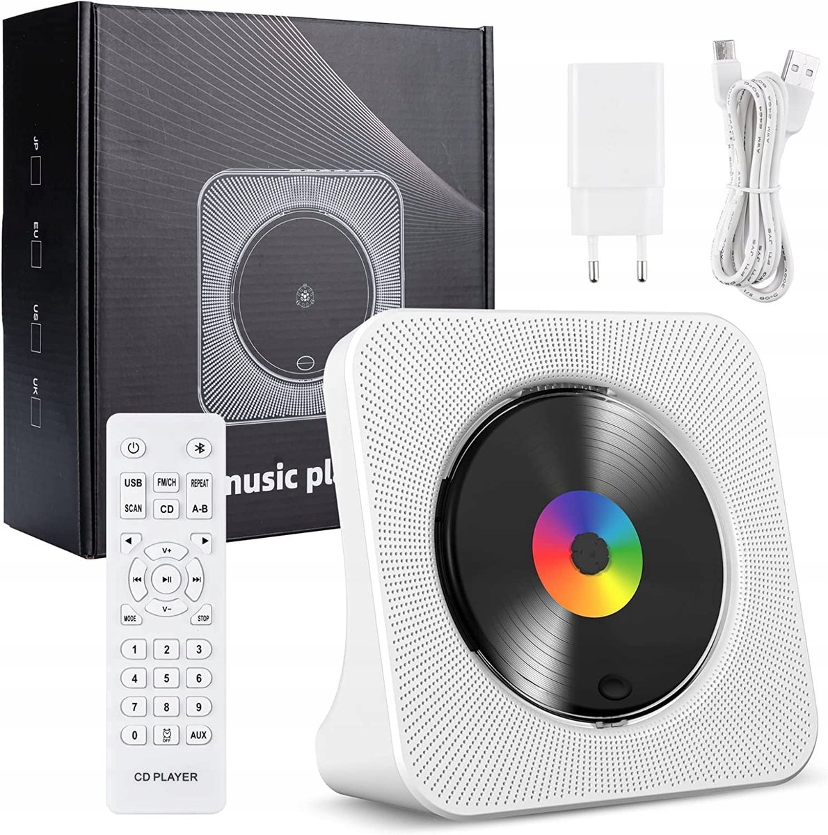 Bluetooth CD-Speler - Tafelmodel CD Radio - CD, FM, USB & AUX - Bluetooth 5.0 Zenden en Ontvangen - 2 HiFi Luidsprekers - Met Afstandsbediening - Voor Thuis en Muziek