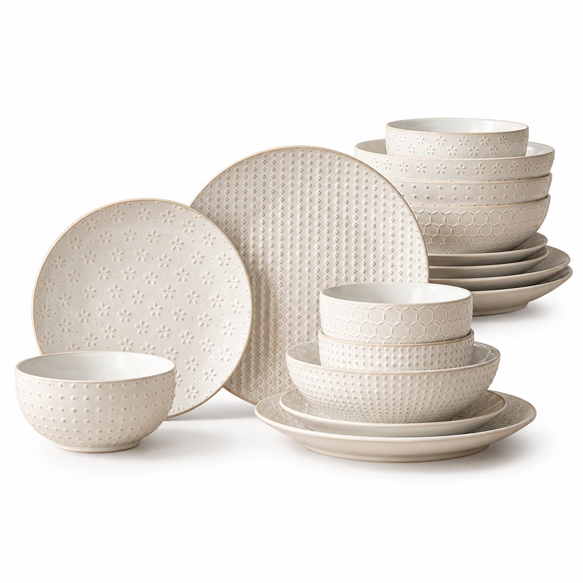 Home & Beyond® Serviesset 16-delig - Servies van Steengoed - Dinerborden Dessertborden en Kommen - Servies Set voor 4 Personen - Wit