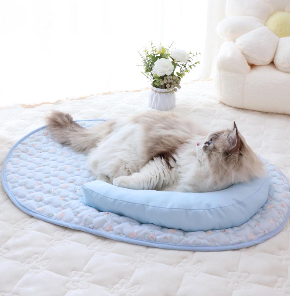KZQ Opvouwbare Ademende Koelmat Voor Katten En Kleine Honden – Blauw Maat M Tot 8,6 Kg, Voor Vloer Bank Of Stoel