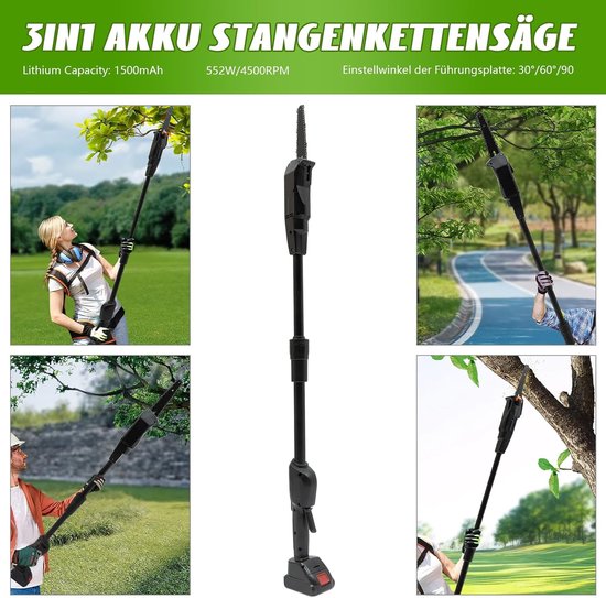 Elektrische telescoopzaag - Accu boomzaag - Takken snoeien - Draadloos en lichtgewicht - 125 meter - Zwart — afbeelding 5