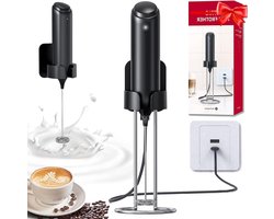Elektrische Melkopschuimer - Handheld Schuimer - Dranken Maken - Oplaadbaar met Standaard - Compact Formaat - Zwart