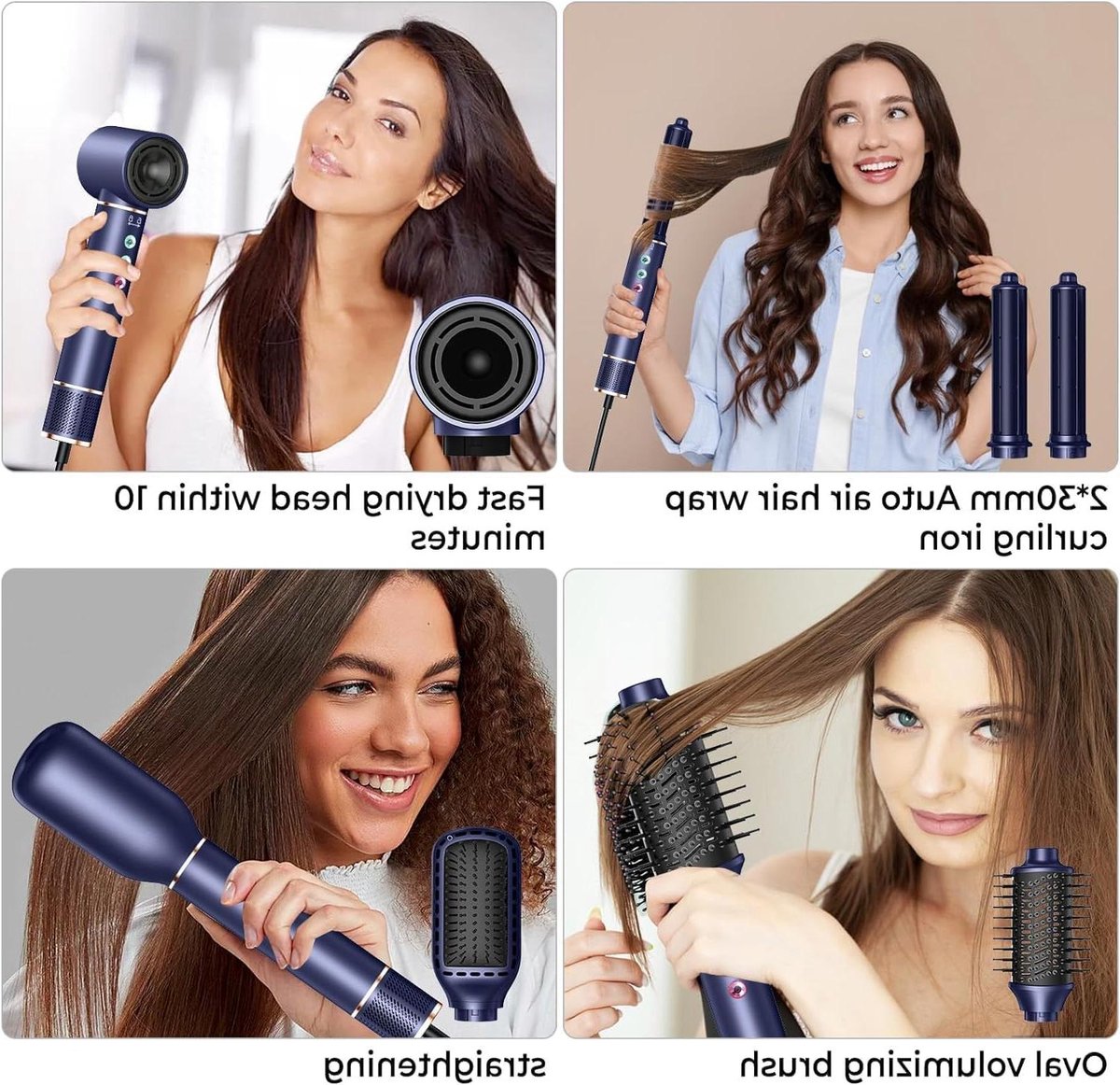 Haarstyler 5-in-1 - Haardroger borstel - Haar stylen - Met 320 miljoen ionen - 340 gram - Blauw