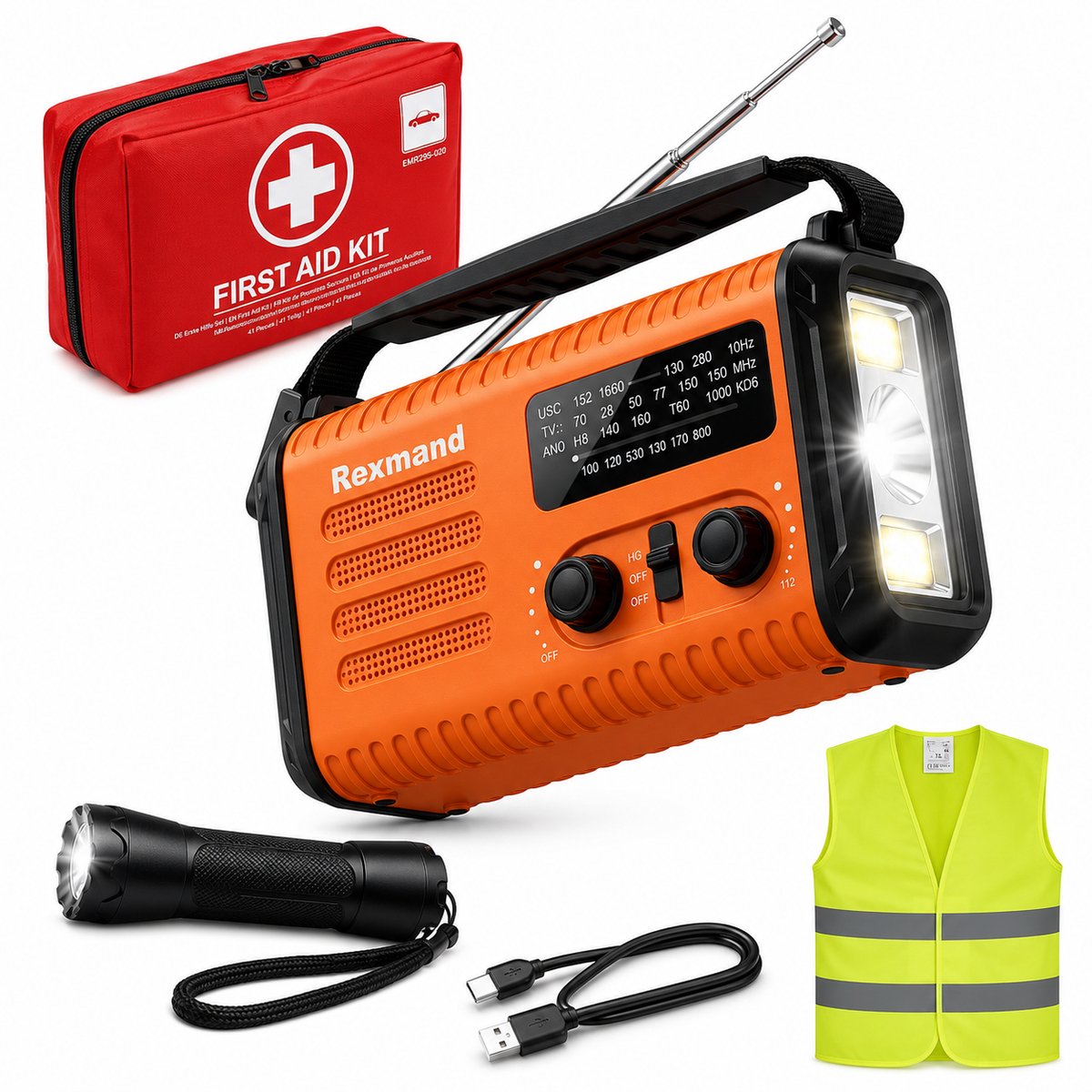 Noodradio met Solar, Dynamo & Powerbank - 20.000mAh - Inclusief 1x USB-C Kabel - LED-verlichting/Zaklamp - Draagbare Radio - SOS Alarm - AM/FM/NOAA-radio - Waterbestendig - Noodpakket