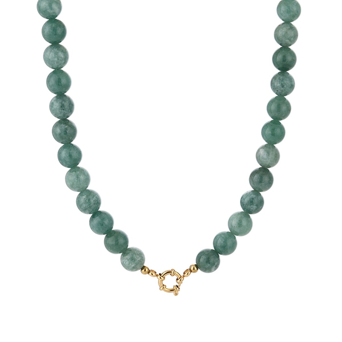 Round Gemstone Bead Necklace – Kralen Ketting – RVS - Groen Jade