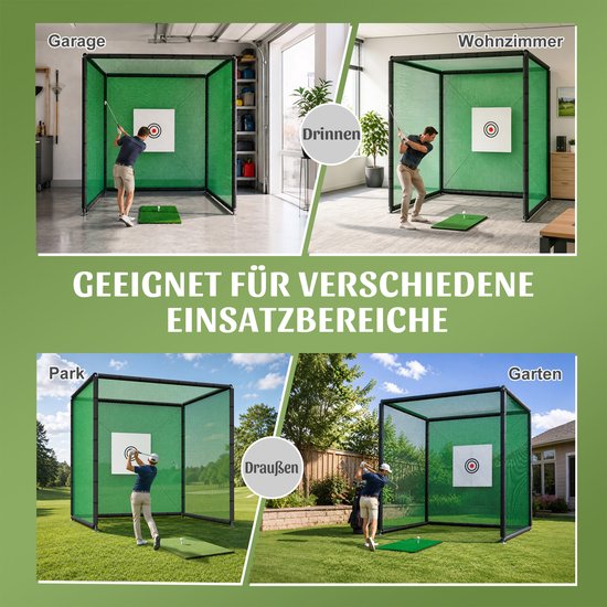 Golf oefennet 300x300x300 cm - voor binnen en buiten - met doelvlak voor gerichte training - inclusief oefenmat en rubber tee - robuust stalen frame - perfect voor tuin, garage of park van GOLF — afbeelding 5