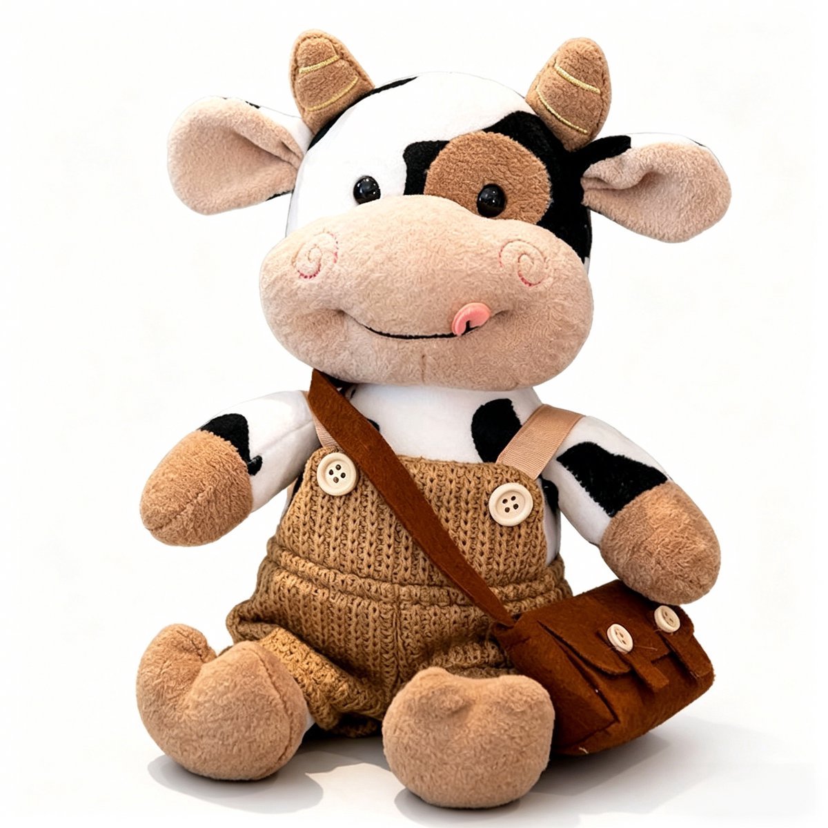 Casalora Knuffel Koe 30CM met Kleding – Zachte Pluche Knuffel Koe – Schattige Dieren Knuffel met Tas – Cadeau voor Kinderen en Volwassenen