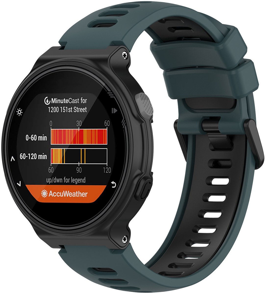 Stravo Sport Bandje – Geschikt voor Garmin Forerunner 735XT / 235 / 230 / 220 / 620 / 630 – Siliconen Horlogeband – Polsband – Groen / Zwart