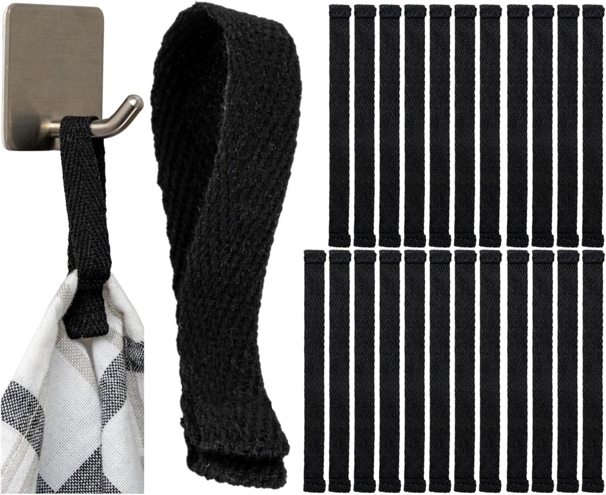 Handdoekhanger 150 x 12 mm - zwart katoen - omgeslagen en genaaide uiteinden - ideaal voor handdoeken en lappen - ShopVlot