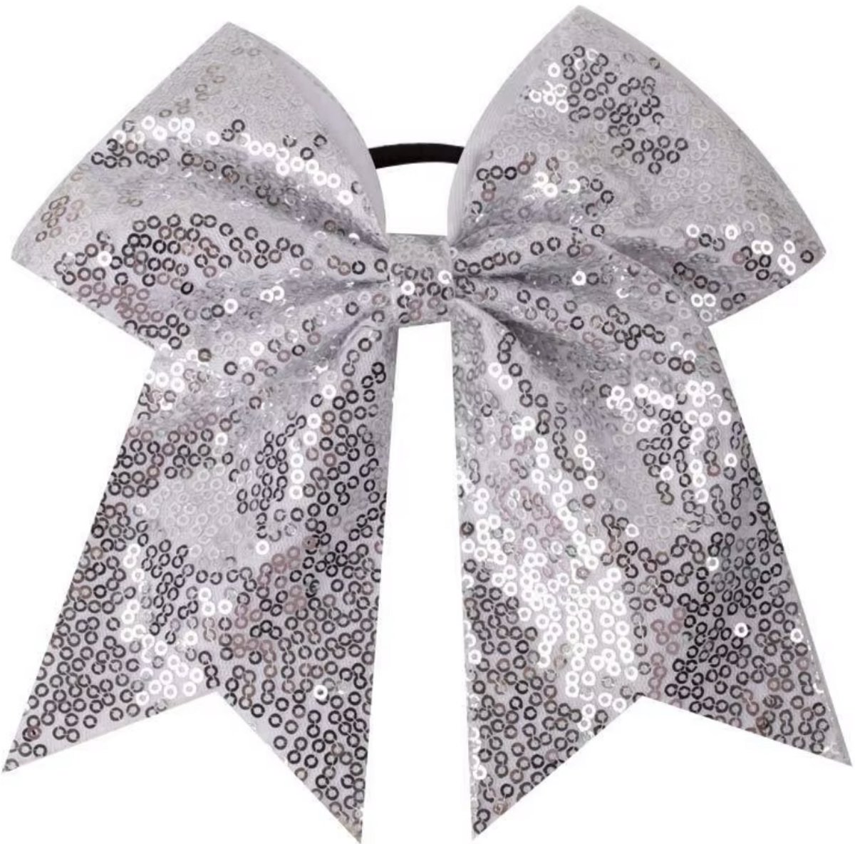 SilverAndCoco® - Zilveren Haar Strik met Glitter / Elastiek Haarband Scrunchies / Haarstrik Glitters Knip Haarelastieken Dames Meisje / Gouden Elastische Knipje Kerst Feest Oud en Nieuw - Zilver / Silver