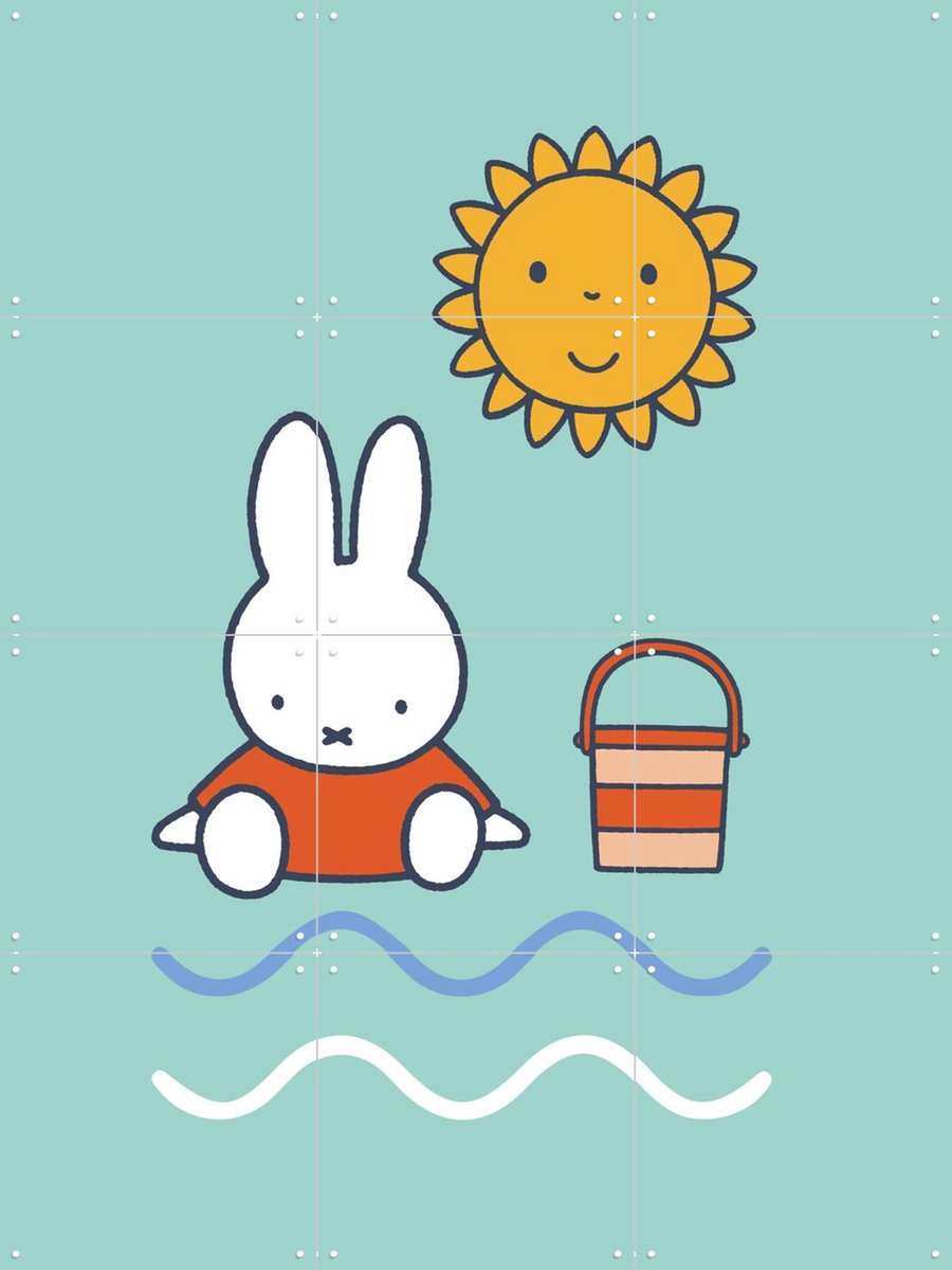 IXXI Nijntje op het Strand - Groen, Nijntje - 60 x 80 cm - Gratis ophangtool - Grote wanddecoratie en posters - Illustraties, Digitale Kunst