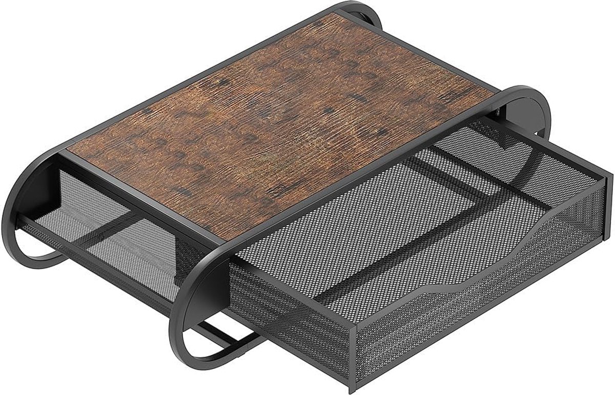 Danky - Koffiecup Opberger met Houten Bovenblad - Uittrekbare Lade — 55 x 28 x 12,7 cm — Zwart Vintage