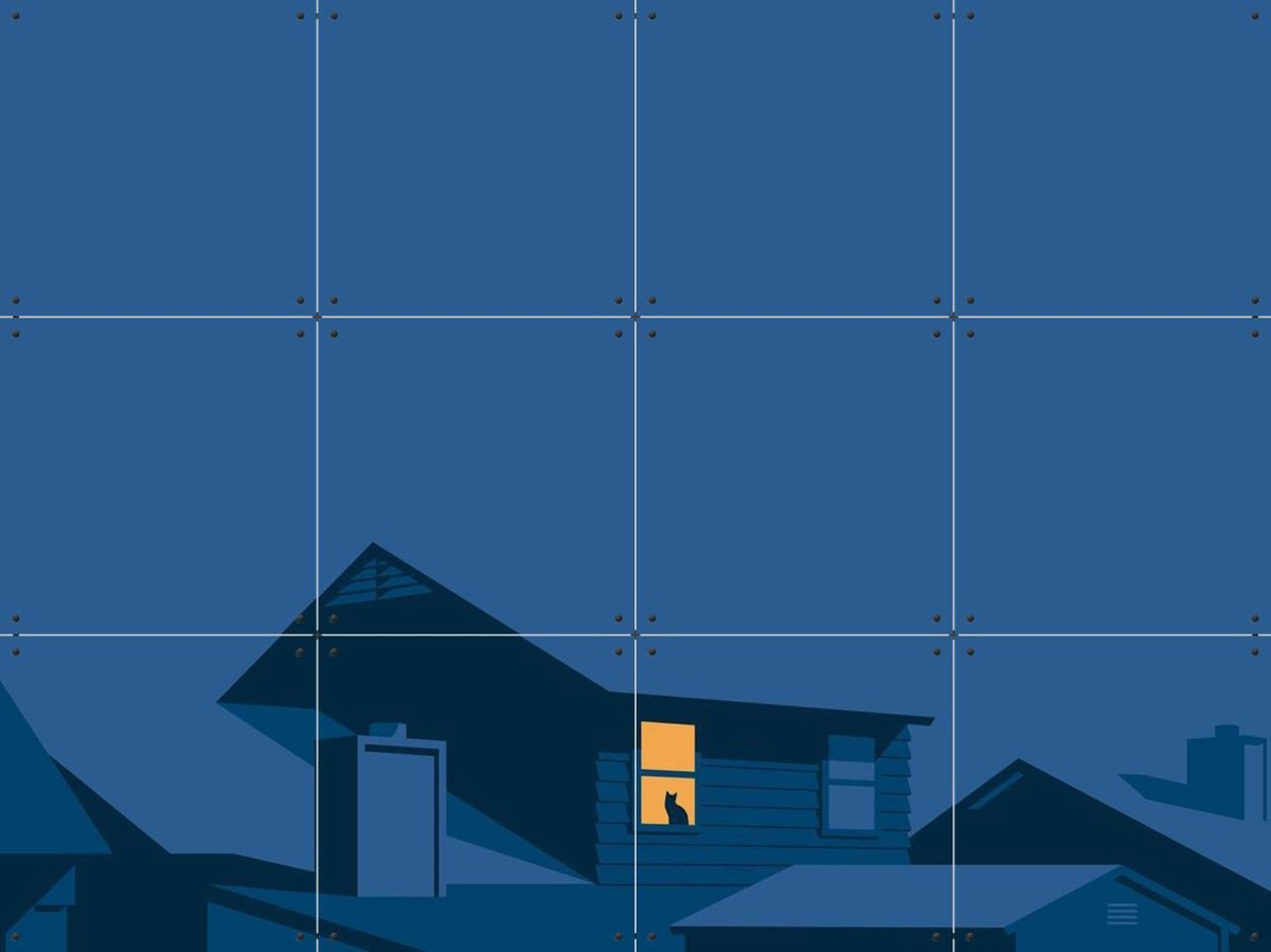 IXXI Rooftops Night, Tim Lautensack - 80 x 60 cm - Gratis ophangtool - Grote wanddecoratie en posters - Minimalisme, Geometrische Kunst, Digitale
