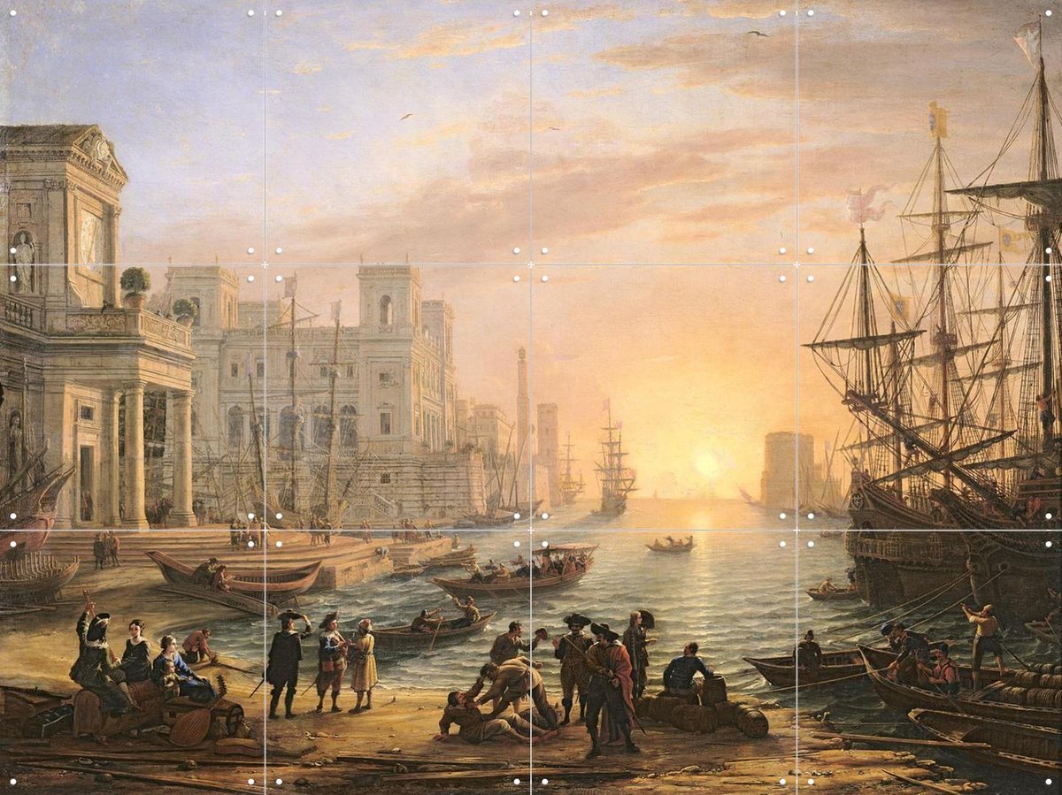 IXXI Seaport at Sunset, Claude Lorrain & Bridgeman Images - 80 x 60 cm - Gratis ophangtool - Grote wanddecoratie en posters - Olieverf, Klassiek