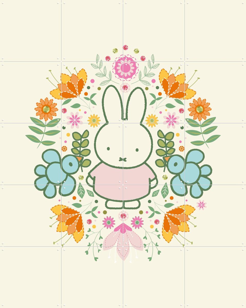 IXXI Nijntje Bloemen, Nijntje - 80 x 100 cm - Gratis ophangtool - Grote wanddecoratie en posters - Speels, Kleurrijk, Cartoonesk, Illustraties