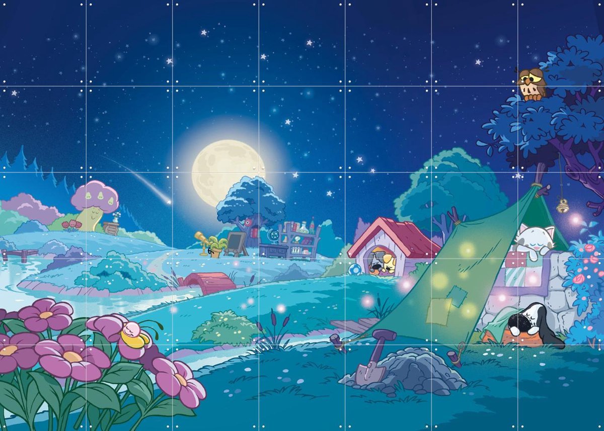 IXXI Woezel & Pip in de Nacht, Woezel & Pip & Van Hoorne Studios - 140 x 100 cm - Gratis ophangtool - Grote wanddecoratie en posters - Cartoonesk