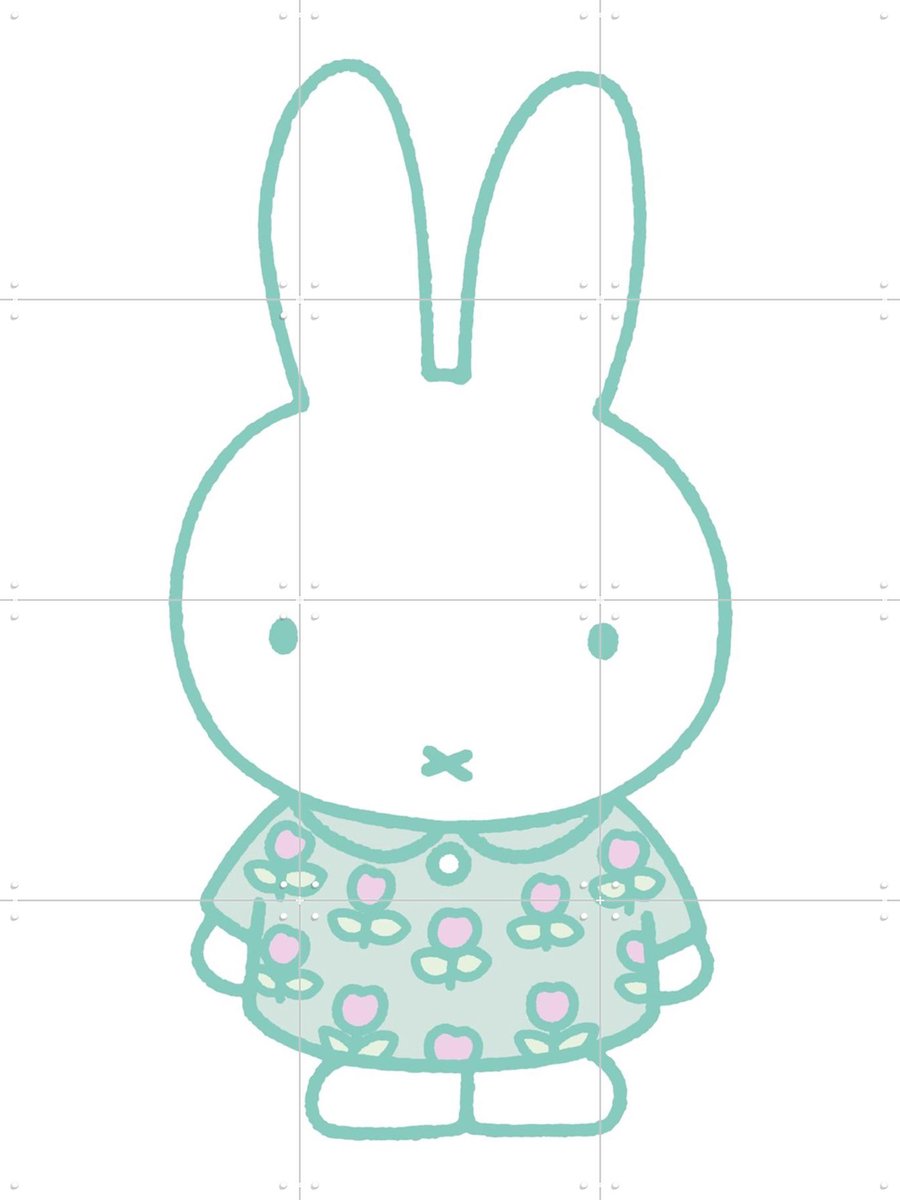 IXXI Nijntje met Tulpenjurk Mintgroen, Nijntje - 60 x 80 cm - Gratis ophangtool - Grote wanddecoratie en posters - Speels, Fantasierijk, Illustraties