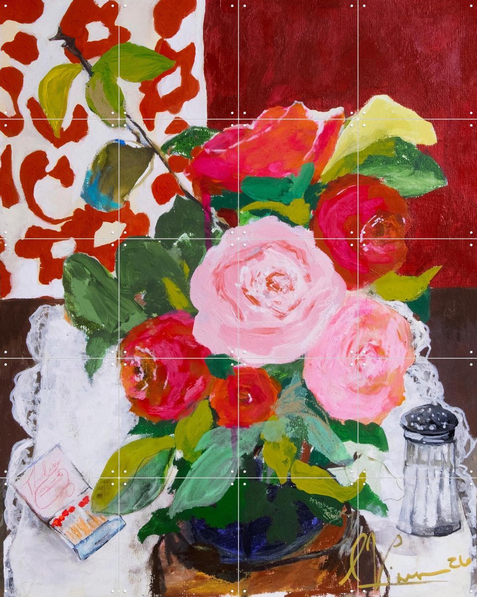 IXXI Fiori, Leigh Viner - 80 x 100 cm - Gratis ophangtool - Grote wanddecoratie en posters - Schilderijen, Woonkamer, Eetkamer, Keuken, Trap, Boeket