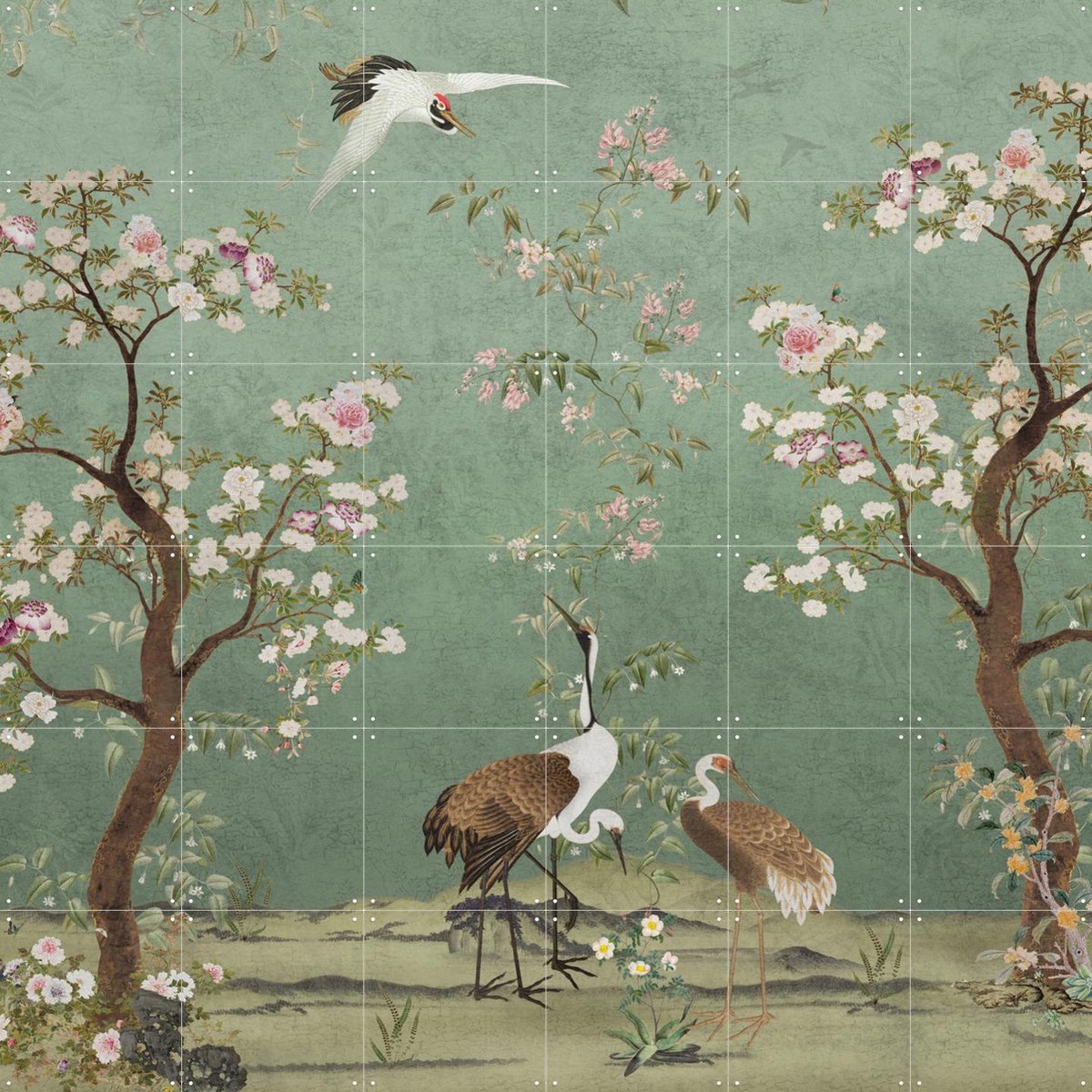 IXXI Midnight Chinoiserie Bids, Bloomery Decor - 120 x 120 cm - Gratis ophangtool - Grote wanddecoratie en posters - Ornamenteel Ontwerp, Ukiyo-e