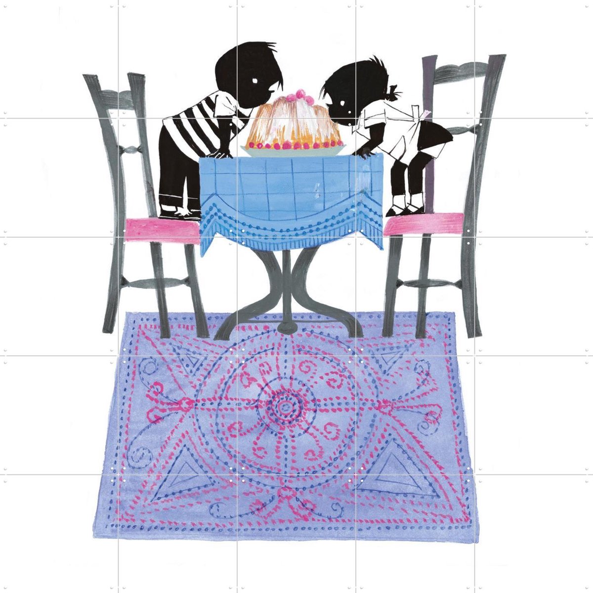 IXXI Taart Eten, Fiep Westendorp - 100 x 100 cm - Gratis ophangtool - Grote wanddecoratie en posters - Cartoonesk, Speels, Tekeningen, Kinderkamer