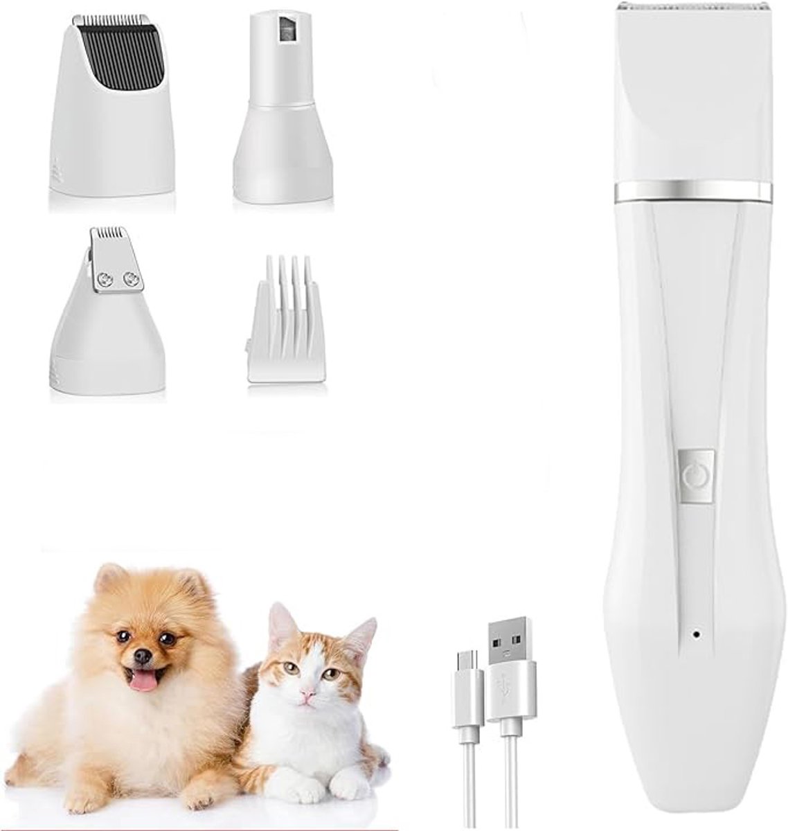 4-in-1 hondentrimmer - Elektrische hondentondeuse -Hondenpoottrimmer - Inclusief poottrimmer en nagelvijl - Hondenverzorgingsset - Elektrische tondeuse voor huisdieren -Geschikt voor honden, katten en kleine huisdieren - Wit
