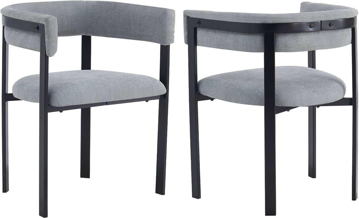 Eetkamerstoelen - Set van 2 - Moderne stoel - Chenille stoel - Comfortabele keukenstoel - Gestoffeerde stoel met brede rugleuning - Stoel voor woonkamer, restaurant en café - Ademend zitvlak - Moderne eetkamerstoelen - Grijs