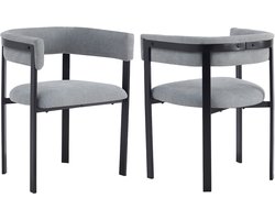 Eetkamerstoelen - Set van 2 - Moderne stoel - Chenille stoel - Comfortabele keukenstoel - Gestoffeerde stoel met brede rugleuning - Stoel voor woonkamer, restaurant en café - Ademend zitvlak - Moderne eetkamerstoelen - Grijs